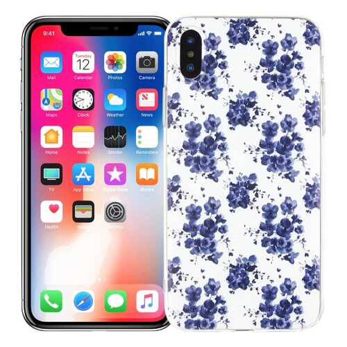 Чехол KAWAI для iPhone X/XS Blue flowers в Ростелеком