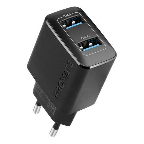 Сетевое зарядное устройство Promate BiPlug 2хUSB 2.4A, 12W (black) в Ростелеком